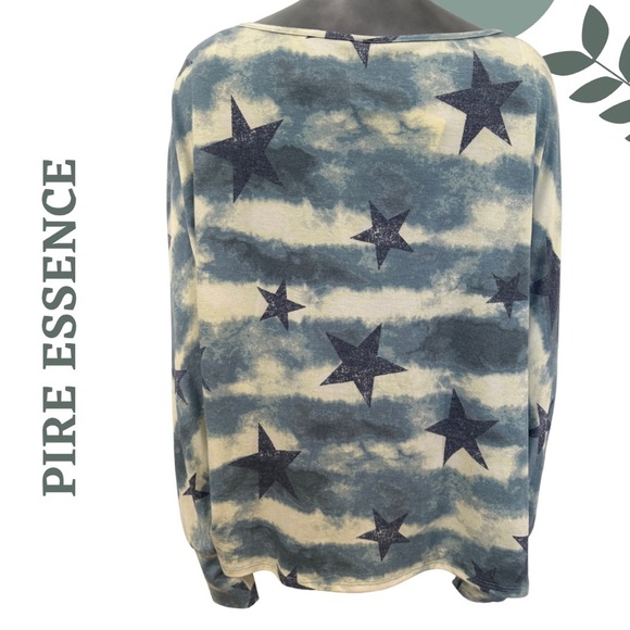 Pure Essence Tie-Dye Star Print Long Sleeve Top Grey Blue Yellow Size XL - Picture 3 of 5
